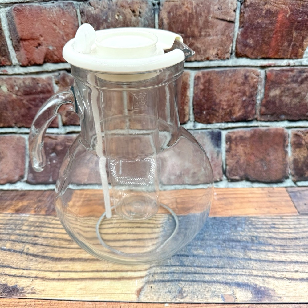 Bormioli Rocco Kufra Pitcher Clear Glass W Lid Ice Tube Stirrer Italy Vintage